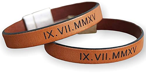 Personalized Leather Bracelets Set of 2 Matching Roman Numerals Coordinates Wristbands...
