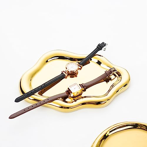 Image of Jewelry Dish Trinket Tray for Women, Ring Dish Holder, Unique Cloud Shape Ceramic Plate Cute Things Vanity Aesthetic Room Decor Mother's Day Birthday (Gold)