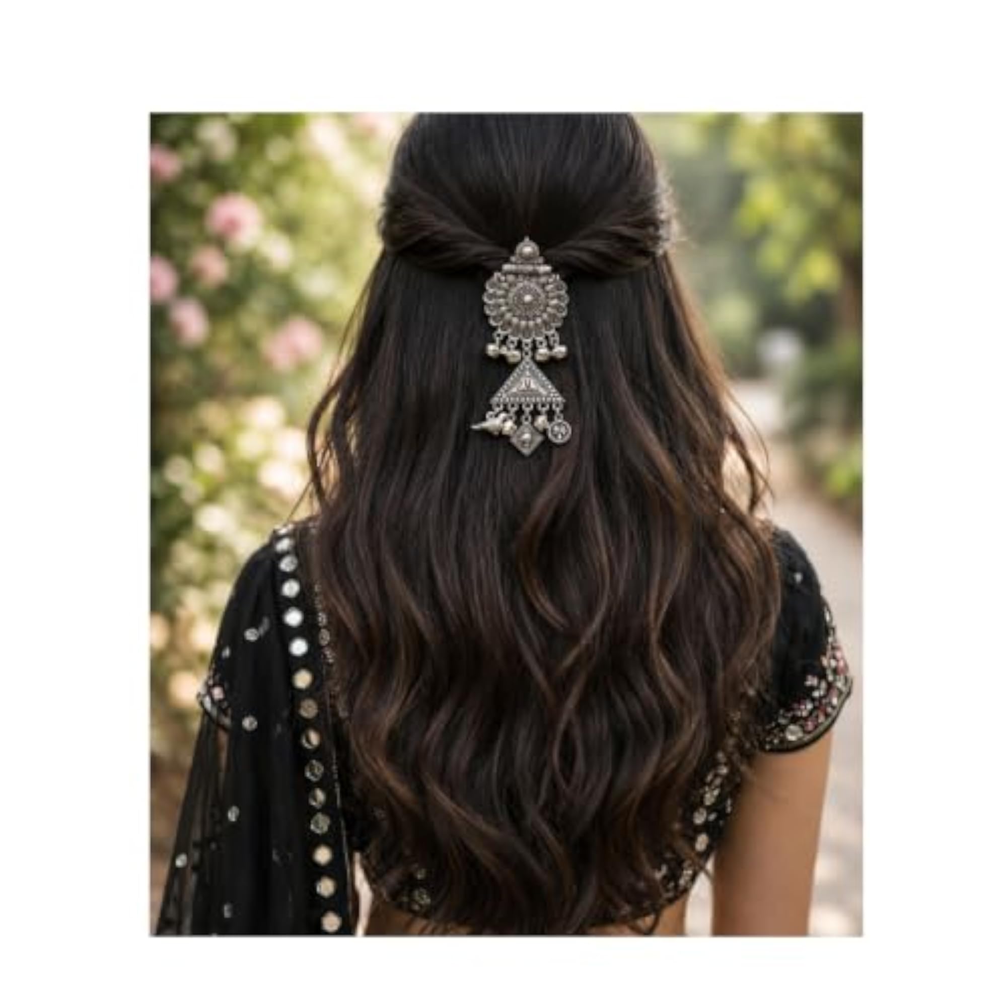 Traditional Oxidized Silver Hair Brooch Pin for Women