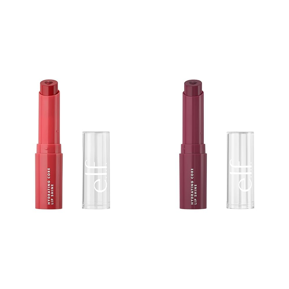 e.l.f.Hydrating Core Lip Shine, Conditioning & Nourishing Lip Balm, Sheer Color Tinted Lip Moisturizer, Joyful & Delightful, 0.09 Oz Each