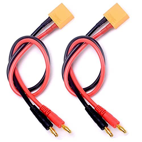 2 Pack XT90 Charging Cable XT90 to 4.0mm Banana Connector Adapter Charger Wire 30cm 11.8inch 12awg Lipo Battery Charge Lead for FPV RC Power Supply
