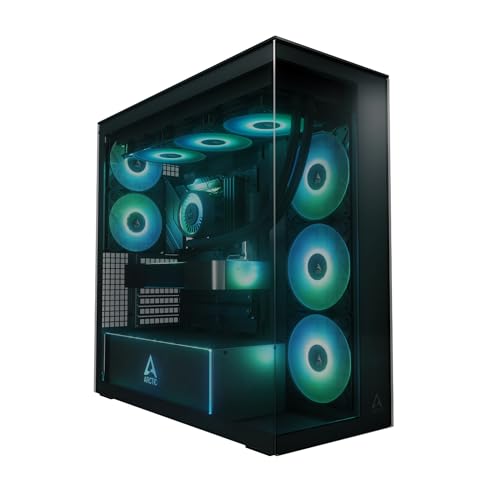 ARCTIC Xtender Black (Tinted Glass) - PC-Gehäuse, Gehärtetes Panorama-Glas, 2X 420 mm Radiator Support, Full Tower, Big Tower, E-ATX, 5X A-RGB Lüfter vormontiert - Schwarz