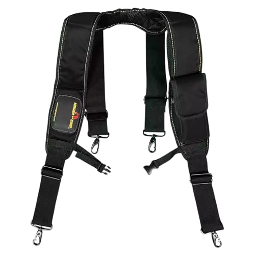 MagnoGrip Padded Tool Belt Suspenders with Magnetic Storage, XL Smartphone Pouch, and D-Ring Belt Loops - Heavy-Duty 1680D Ballistic Polyester for Professional Construction & DIY Projects - Black.
