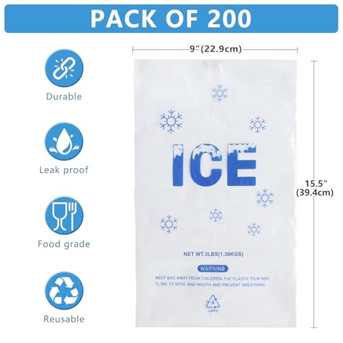 Image of 200 PACK 3 lb. Plastic Drawstring Ice Bags 9 inch x 15.5 inch Heavy-Duty