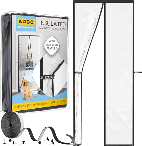 Image of AUGO Magnetic Thermal Insulated Door Curtain - Transparent EVA Door Cover for Winter- Keeps Warm Air in and Cold Air Out - Home Winterizing Products - Patent Pending Keep Open Feature - 34 x 81 Inch