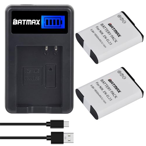 Batmax 2X EN-EL23 EN EL23 Battery + Quick LCD Charger for