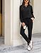 Irevial Damen Tracksuit Langarm Rundhalsausschnitt Zweiteiler Trainingsanzug Set Jogginganzug Einfarbig Sportanzug Hausanzug 2 Teilig Freizeitanzug Sportswear Sweatshirt & Jogginghose Schwarz L