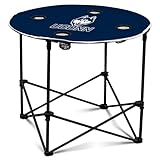 Logo Brands NCAA Connecticut Huskies Round Tailgating Table – Portable with Foldable Legs, 4 Cup Holders, Powder-Coated Steel, and 27.6