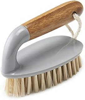 Addis Floor and Tile Scrub Brush Iron Style with Natural Bamboo Handle, Grey & Natural, Grey/Wood, 13 x 5 x 6.5 cm 517671