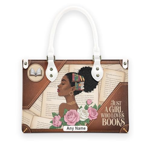 Personalized Queen Leather Bag, Gift for African American, Afro Black Girl, Mother's Day Gift, Church Bags for Women, Bible Bag, Purses For Moms, Just A Girl Who Loves Book Bag QFDlOa3