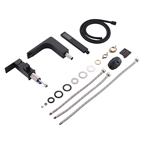 Shaco Black Roman Tub Faucet With Sprayer, Matte Black Bathtub Faucet Single Handle Tub Filler With Handheld Shower High Flow, 3 Hole Deck Mount Widespread Tub Faucet Set #TOP4