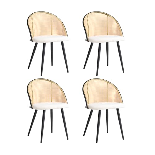 JZGORC Set di 4 Sedie da Pranzo, Schienale in Rattan Intrecciato, Seduta in Peluche Granuloso, Struttura in Metallo Nero, Possono Essere Utilizzate come Sedie da Cucina, Sedie da Soggiorno - 3#
