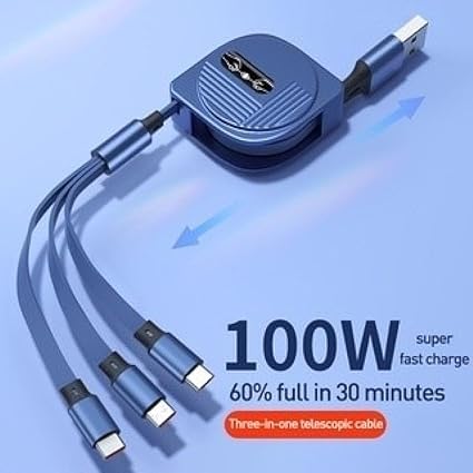 Image of Original 100W USB C Multi Charging Cable 3in1 Retractable Charge Cord Compatible with Phone /Type C /Micro for All Android and iOS Smartphone Multifunction 3 in 1 Cable (APR196)