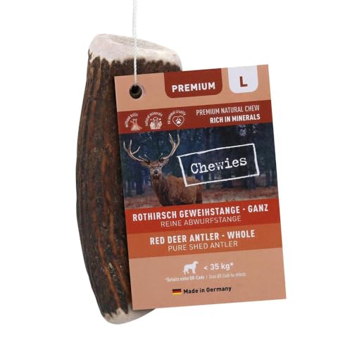 Chewies Kaugeweih für Hunde - ganze Stange - Abwurfstange vom Rothirsch - Hirschgeweih - natürlich unf mineralstoffreich, Größe L