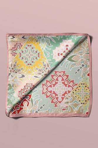 100% Silk Headscarf for Women - 22"x 22" inch Hair Scarf Ethnic Pattern Silk Headscarf Bandanas Square Silk 603533