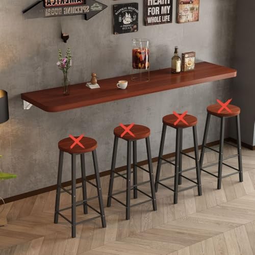 Wall-Mounted Folding Bar Table, Narrow Space-Saving Bar Table for Kitchen, Dining Area, Café, Home Office, Balcony (Stools Not Included)(Brown,70 * 40)