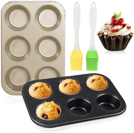 Lot de 2 Moules à Muffins en Acier Carbone Antiadhésif,Moule a Mu...