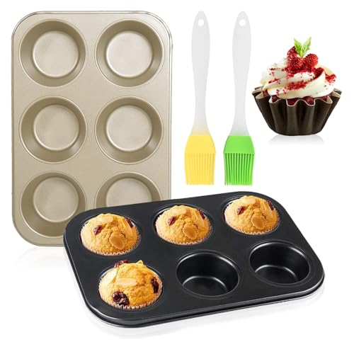 Lot de 2 Moules à Muffins en Acier Carbone Antiadhésif,Moule a Mu...