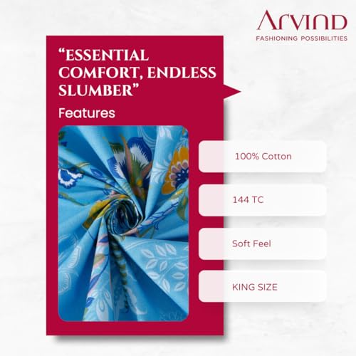 Image of Arvind Bedsheet Set - 100% Cotton Bedsheet for Double Bed (1 King Size Bedsheet with 2 Pillow Covers) Soft Breathable, 144 Thread Count - Slumber -Shade 1 (21031-A) | Natural
