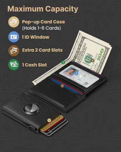 Image of typecase Mens Wallet Card Holder for AirTag: Leather Smart Wallet for Men Compatible with Apple Air Tag, RFID Blocking, Slim, Minimalist - 9-14 Card Capacity | ID Window | Cash Slot (Black)