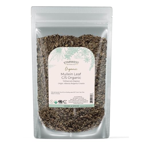 Starwest Botanicals Organic Mullein Leaf - Dried Loose Leaf Herb for Tea, Cut & Sifted, Natural Source of Antioxidants, Certified Kosher, Non-GMO - 4 oz Pouch