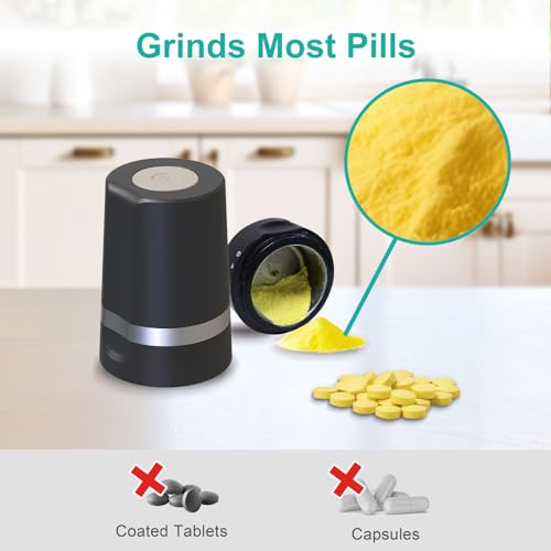 Image of Fullicon Electric Pill Crusher, One Touch Grinding, Fine Powder, Star Grey | Handles Uncoated Pills or Vitamins, Won't Slide or Spill, Safe Blade, Cordless for Travel, Stylish