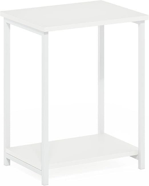 Furinno Simplistic Industrial Metal Frame End Table, 1-Pack, White/White