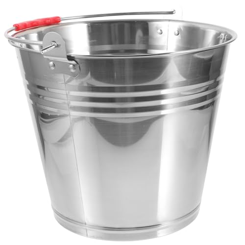 ibasenice Stainless Steel Horse Feeding Bucket Water Feed Storage with Handle Easy to Clean Multi Purpose Bucket for Water Feed and More
