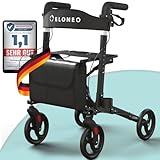 ELONEO Rollator faltbar und leicht mit Sitz, Leichtgewicht-Reiserollator aus Aluminium, Gehhilfe...