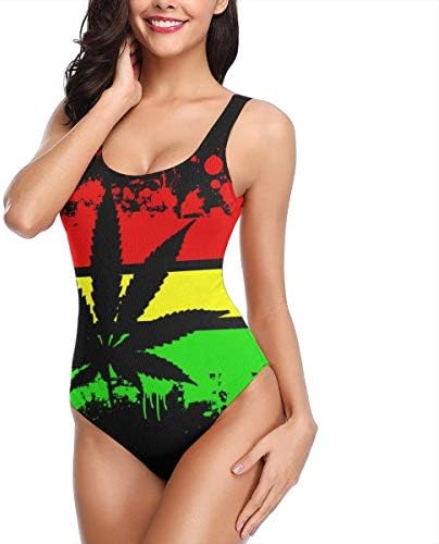 YING Jamaican Marijuana Leaves Women’s Quick Drying One Piece Swimsuits Elasticity Bathing Suit Swimwear Soft Cup