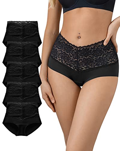 Image of SHARICCA High Waist Lace Underwear for Women Seamless Sexy Panties Ladies Stretch Full Coverage Briefs Pack