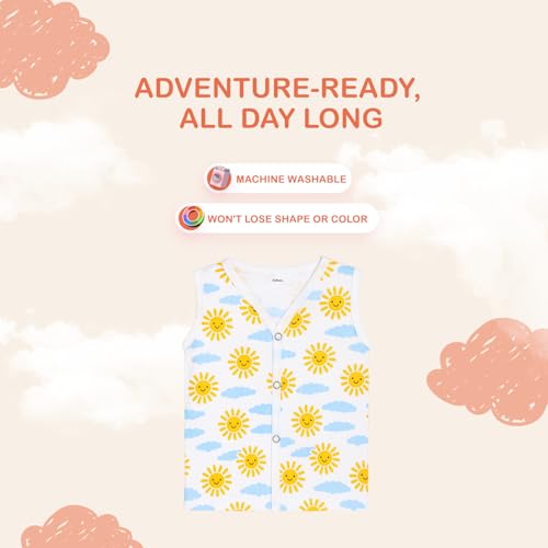 Image of Kidbea Newborn Baby Jhabla Muslin Cotton Clothes for Boys & Girls | Soft Breathable, Cute Printed Sleeveless Baby Wear with Button Closure