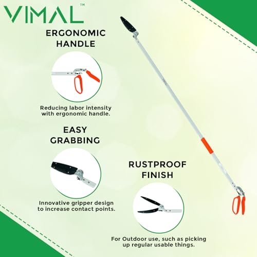 Image of Vimal 48 Inch Reacher Grabber Tool | Lightweight Aluminium Pickup Stick with Strong Serrated Grip | Long Reach Extension Tool for Home, Garden & Outdoor Use