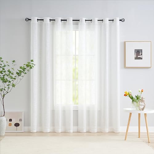 Treatmentex Cortinas Dormitorio, Salon y Visillos Salon 2 Piezas 136x145cm, Translúcidas Textura de Lino Blanco con Ojales, Oficina, Comedor, Habitación​