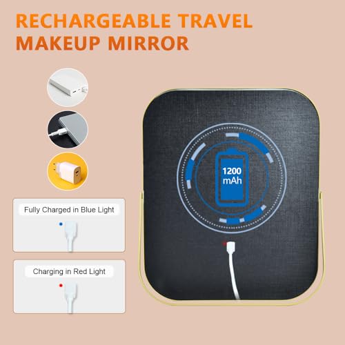 Gold Vanity Mirror with Lights,10"x8" Rechargeable LED Lighted Makeup Mirror, Large Makeup Mirror with Lights, Touch Screen with 3-Color Lighting, Dimmable, for Vanity Desk Tabletop, Bedroom