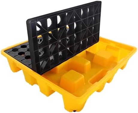 Modular Low Profile Spill Containment Tray - Stackable 33X33Cm Sump Platform with Drainage Forklift Access for Efficient Spill Control & Easy Transport Solutions,33x33x5.8cm-Black+Yellow