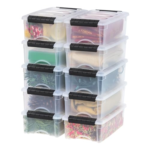 IRIS USA 5 Quart Stackable Plastic Storage Bins with Lids and Latching Buckles, 10 Pack - Clear, Containers with Lids and Latches, Durable Nestable Closet, Garage, Totes, Tubs Boxes Organizing