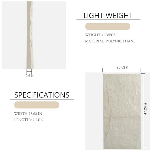 ARTSLAT 4-Pack 3D PU Stone Wall Panels for Interior Decor Faux Stone Accent Tiles, White, 47.24"x23.62"x(0.6"-1.18") Waterproof & Lightweight 3D Wall Design by ARTSLAT - Image 2