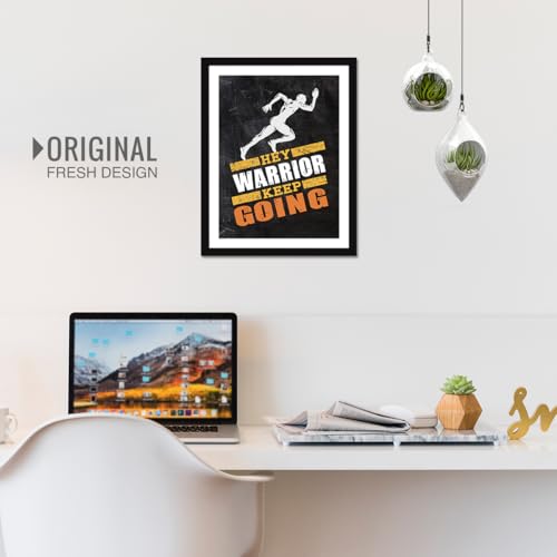 Image of Chaka Chaundh Inspirational Wall Art for Office Quotes - HEY! WARRIOR KEEP GOING Motivational Modern Office Decor Framed Art poster Wall Decor for Student & Entrepreneur - (14 X 11 Inches)