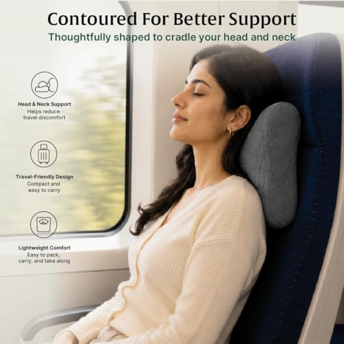 Image of The White Willow Vintage Contour Travel Memory Foam Pillow with Cover - 12 inch x 10 inch X 3 inch, Grey