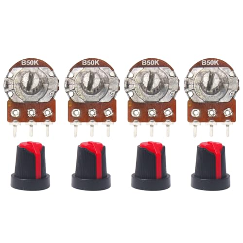 Image of Electronic Spices 50k 3 Pin Round Shaft Rotary Potentiometer Volume Pot 50K with Knob for Multiple Applications (Pack of 4)