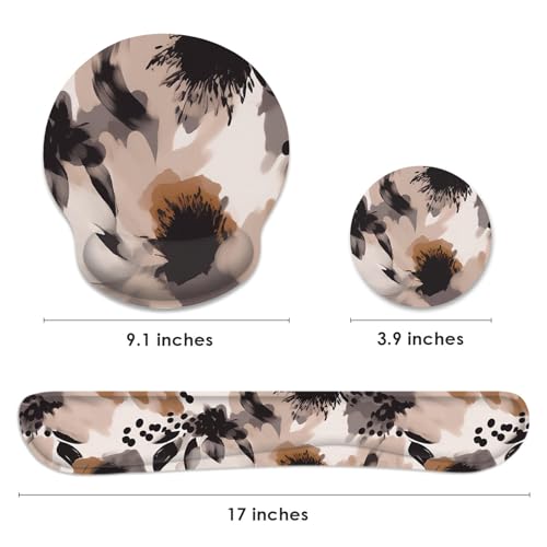 Britimes Brown Boho Tribal Flower Ergonomic Mouse Pad Set with Wrist Rest Non-Slip Rubber Base Wrist Cushion Support and Coasters Mousepad with Wrist Support for Computer Keyboard and Desk by Britimes - Image 2