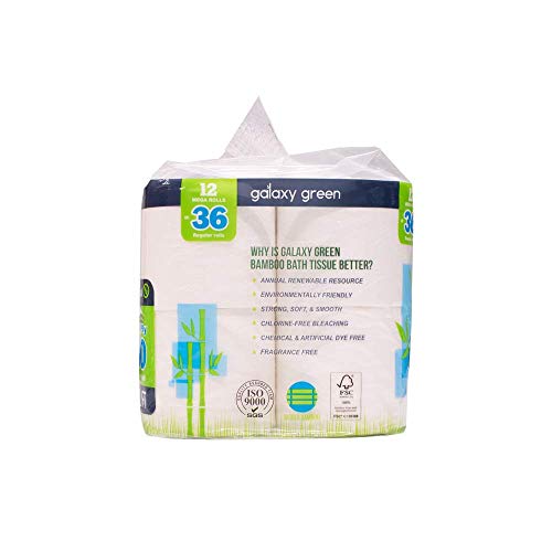 Galaxy Green Bamboo Bath Tissue Paper, 380 sheet 2 ply Mega Rolls, 12 Count (Pack of 4)