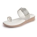 FAUSTO FST FKAWC-19016 WHITE-39 Women Toe Ring Crystal Strap Slip-On Ethnic Party Dress Sandals | Low Heel Wedge Slip On Ortho Slippers | Perfect for Wedding, Indian Festivals, Traditionals (6 UK) gallery image