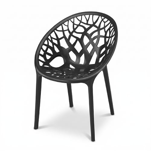 Image of Oaknest Neelkamal Crystal Plastic Chair - Stylish Tree-Design Backrest, Lightweight & Durable for Home, Garden & Patio (Iron Black), Set of 1 Piece