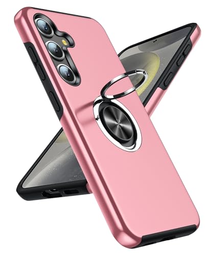 LeYi Coque pour Samsung Galaxy S25 Plus et Anneau Telephone Invisible, Militaire PC et TPU Etui Antichoc Housse pour S25 Plus - Rose