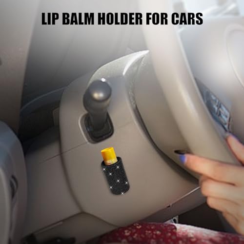 Image of Upright Car Chapstick Holder, Bling Insulating Lip Balm Holder,Rhinestone Car Accessories for Women Interior ,Suitable for Most Vehicles. (Black)