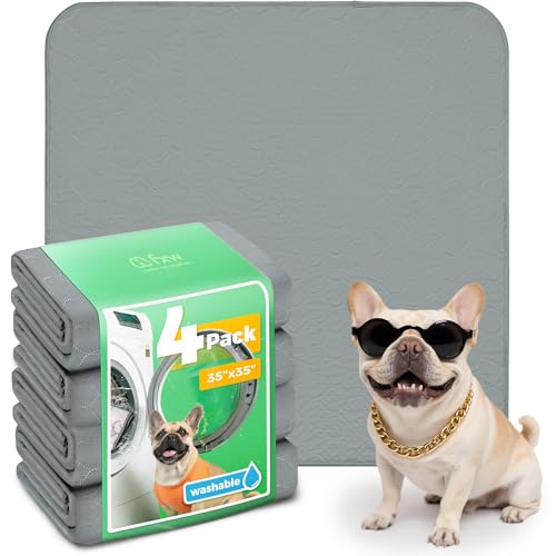 Image of FXW Washable Pee Pads for Dogs, Leak-Proof & Non-Slip, Specifically Designed for Potty Training, 35 inch Square, Gray, 4 Packs