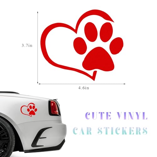 Image of DXNQ Pet Dog Paw Puppy Love Heart Vinyl Decal, 4.6 inch x 3.7 inch Heart with Dog Paw Print Reflective Bumper Stickers, Cute Waterproof Puppy Footprint Heart Decal for Window Laptop Wall (Red)