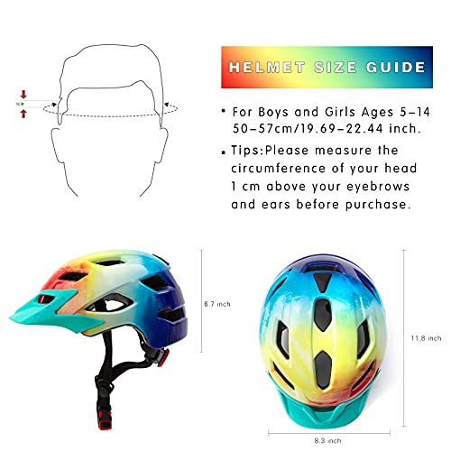 Onbros Kids Bike Helmet - Bike Helmet For 5-14 Boys Or Girls With Visor, Children Bicycle Helmet For Skateboard Mountain Scooter Road Cycling, Lightweight And Adjustable 50-57Cm (Rainbow2-More Sales) #TOP1